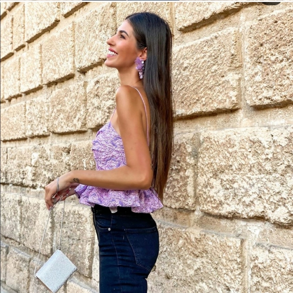 Zara limited edition strappy peplum top Jacquard LILAC PINK METALLIC COLOR - Picture 9 of 16